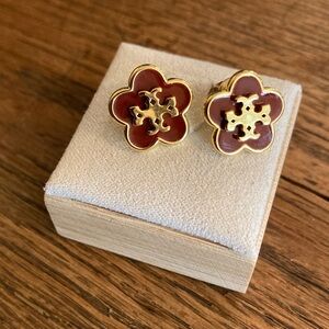 Tory Burch Logo Enamel/Gold Tone Stud Earrings NWOT